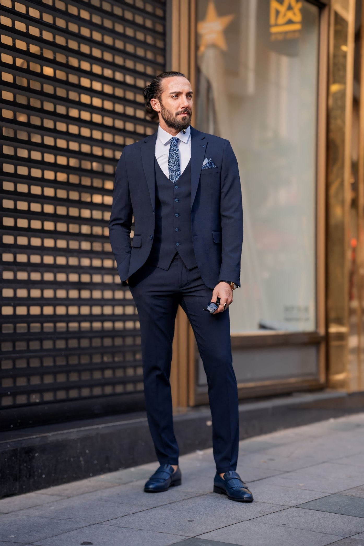 3 Piece Custom-Made Navy-Blue Suit