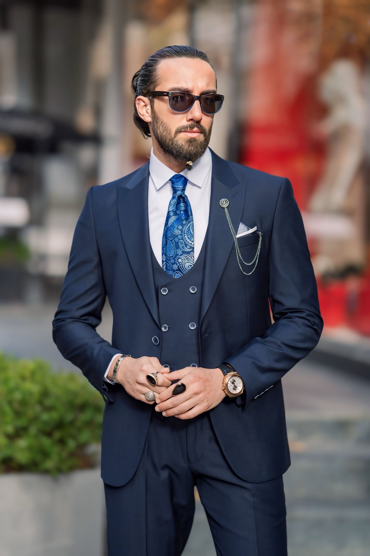 3 Piece Custom-Made Navy-Blue Suit